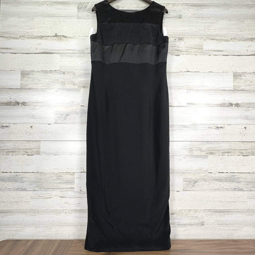 JONES NEW YORK EVENING Black Sleeveless Maxi Dress Sz‎ 14 Satin Trim Gown Formal